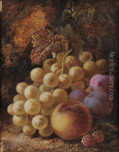 Still Life With Grapes, 
Peach, 
Plums, 
And Raspberries Oil Painting - George Clare