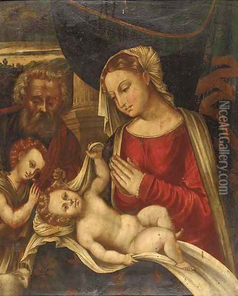 The Holy Family with Saint John the Baptist Oil Painting - Venetian School