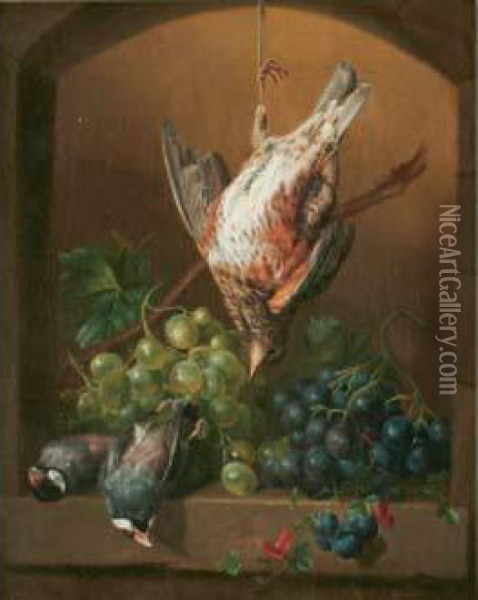 Nature Morte Aux Oiseaux Et Raisins Oil Painting - Hendrik Reekers