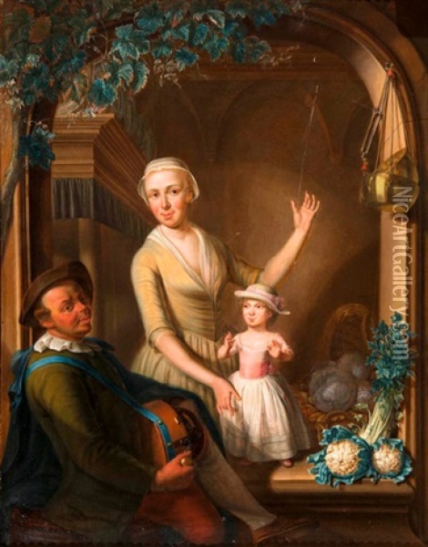 Drehorgelspieler Mit Junger Frau Und Kind Oil Painting - Nicolaes Reyers