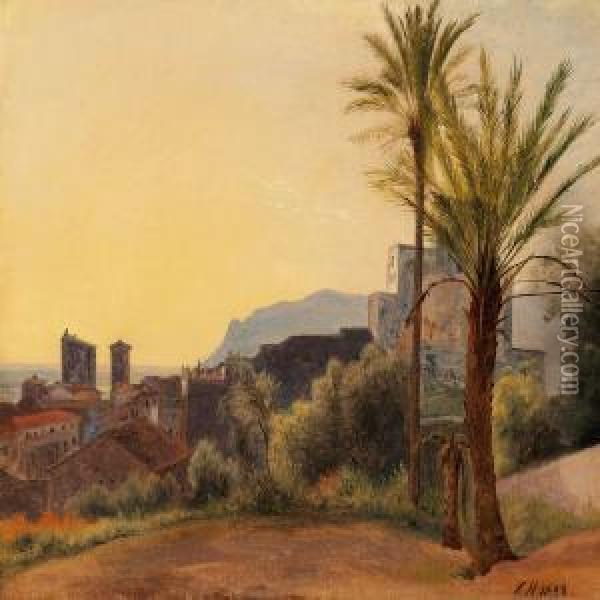 Landscape From Terracina Oil Painting - Constantin Hansen