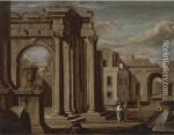 A Capriccio Of Classical Buildings With Figures In Theforeground Oil Painting - Viviano Codazzi