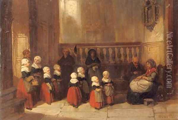 Orphan girls in an interior, Amsterdam Oil Painting - Herman Frederik Carel ten Kate