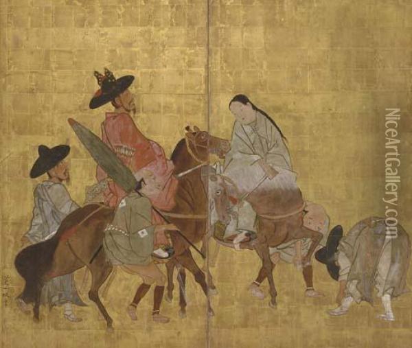 Korean Envoys Oil Painting - Hanabusa Itcho