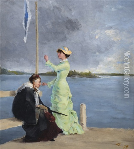 On The Jetty Oil Painting - Helene Sofia Schjerfbeck