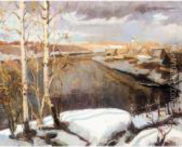 Winter Landscape Oil Painting - Georges Lapchine