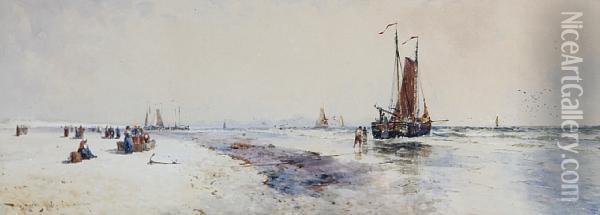 On The Beach At Scheveningen Oil Painting - Thomas Bush Hardy
