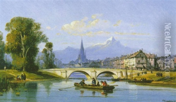Vue De Grenoble (?) Oil Painting - Charles Euphrasie Kuwasseg