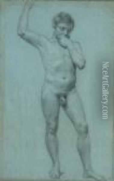 A Male Nude, His Right Hand Raised Oil Painting - Pierre-Paul Prud'hon