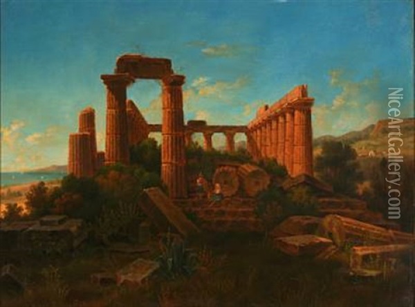 View Of Juno's Temple Near Girgenti In Sicily Oil Painting - Gustaf Wilhelm Palm