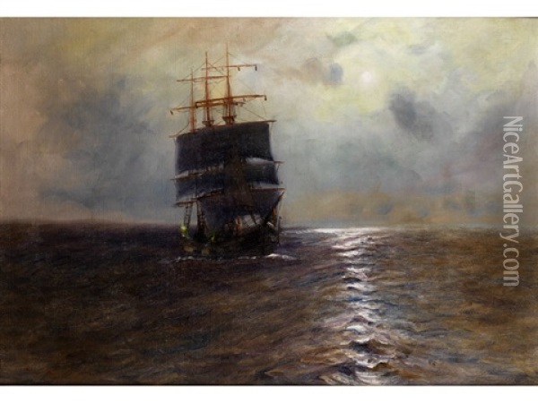Dreimaster Auf See Oil Painting - Alfred Serenius Jensen
