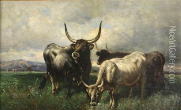 Cattle In Landscape Oil Painting - Henry Collins Bispham