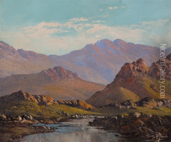 Mountains With River Oil Painting - Tinus de Jongh