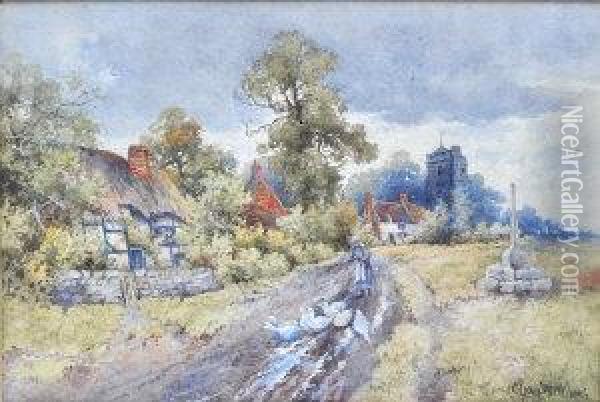 Village
Scene With Goose Girl Oil Painting - Edward Charles Williams