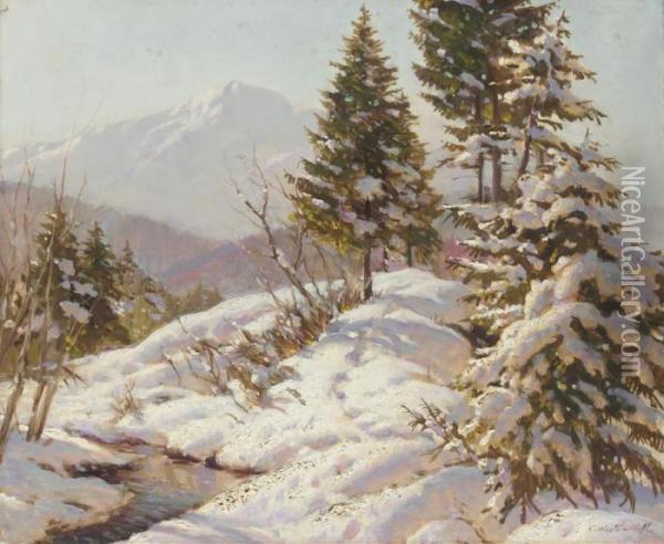 Snow-capped Trees In The Mountains Oil Painting - Constantin Alexandr. Westchiloff