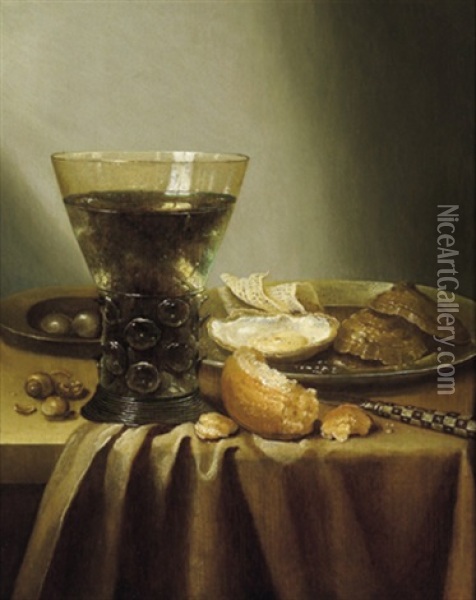 Stillleben Mit Einem Gefullten Weinglas Und Austern Oil Painting - Adrian J. Craen