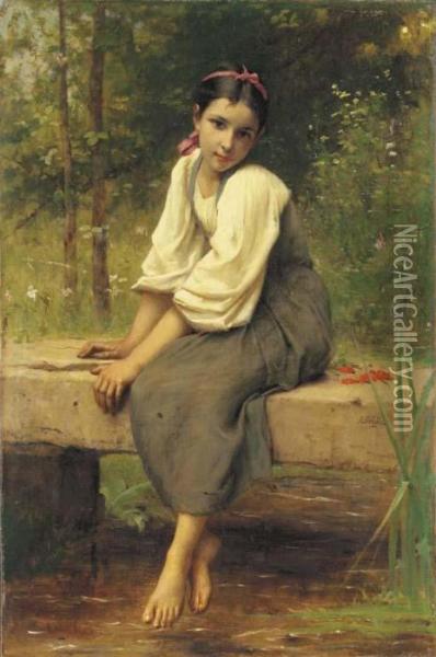 A Moment Of Reflection Oil Painting - Francois Alfred Delobbe