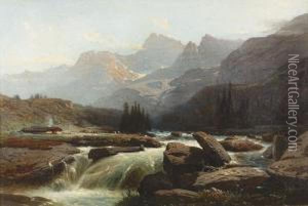 Gebirgslandschaft Mit Alp. Oil Painting - Auguste Louis Veillon