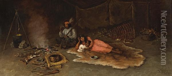 A Pomo Indian Family At Fort Ross Oil Painting - Henry Raschen