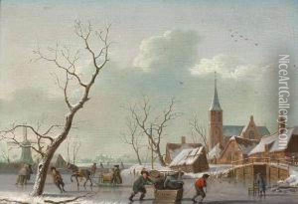 A View Of A Village In Winter Oil Painting - Isaak Ouwater