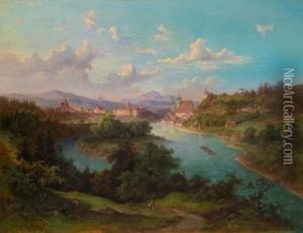 Ansicht Der Stadt Steyr Oil Painting - Heinrich Carl Schubert