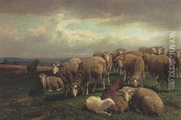 Sheep In A Landscape Oil Painting - Guillaume (Wilhelm) Wintz