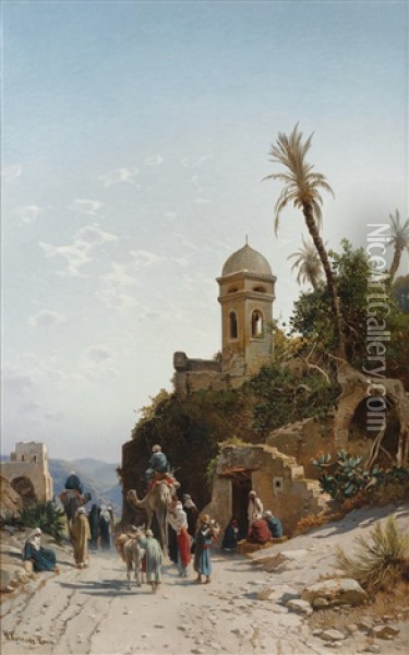 On The Road To Jerusalem Oil Painting - Hermann David Salomon Corrodi