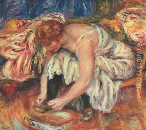 Woman Tying her shoes Oil Painting - Pierre Auguste Renoir