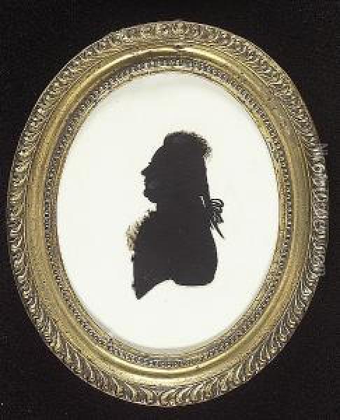 A Silhouette Of A Gentleman, Called Joseph Ward, Profile To The Left, Wearing Coat And Frilled Cravat, His Hair In A Pigtail Oil Painting - Charles, Carl Rosenberg Of Bath