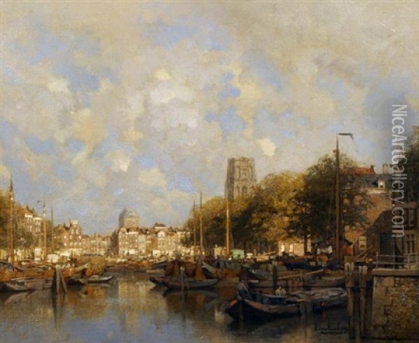 View Of Amsterdam Oil Painting - Johannes Christiaan Karel Klinkenberg