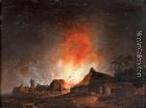 L'incendie D'un Village Oil Painting - Daniel van Heil