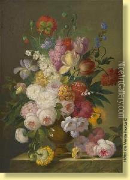 Vase Fleuri Sur Un Entablement Oil Painting - Jan Frans Van Dael