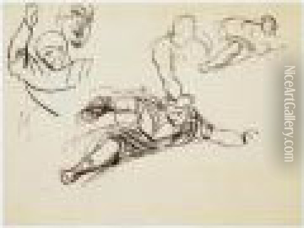 Feuille D'etudes Pour Un Decor Oil Painting - Eugene Delacroix