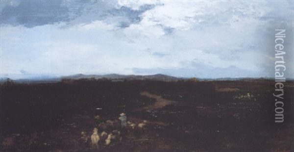 Paysage Nocturne Du Plateau: Bergere Et Son Troupeau De Moutons Oil Painting - Gustave Courbet