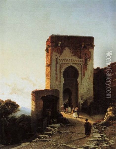 Porte De Justice, Alhambra, Granada Oil Painting - Francois Antoine Bossuet