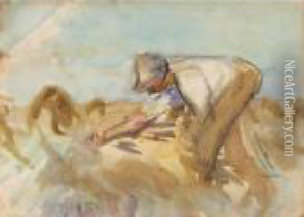 Study For 'the Reapers' Oil Painting - George Clausen