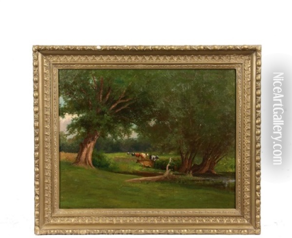 Meadow Scene With Cows Oil Painting - Edward Hill