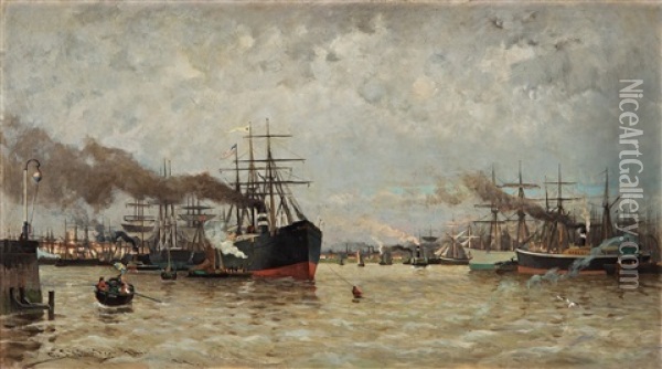 Hamnen I Rotterdam (the Harbour In Rotterdam) Oil Painting - Carl Skanberg