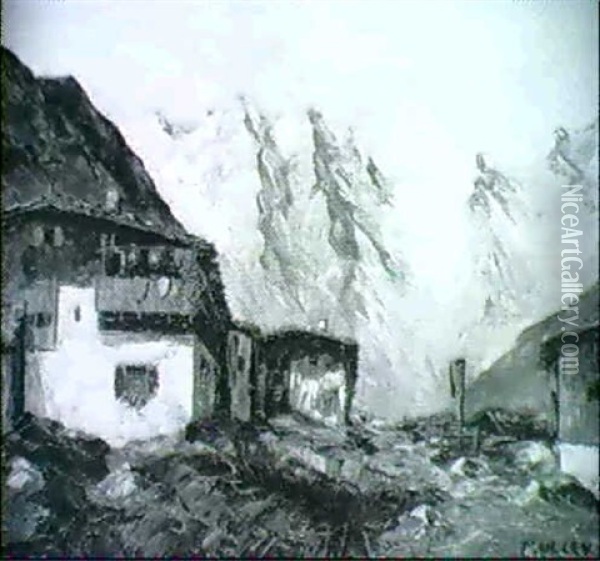 Bergdorf In Den Alpen                                       (oskar Mulley?) Oil Painting - Oskar Mulley