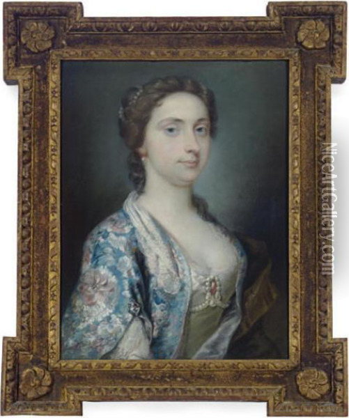 Portrait Of A Lady, Half Length, Wearing An Ornate Jacket And Pearls Oil Painting - William Hare