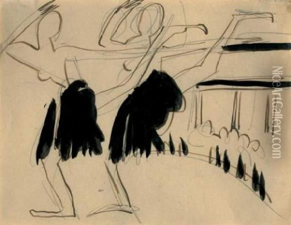 Zwei Schlittschuhlauferinnen Oil Painting - Ernst Ludwig Kirchner