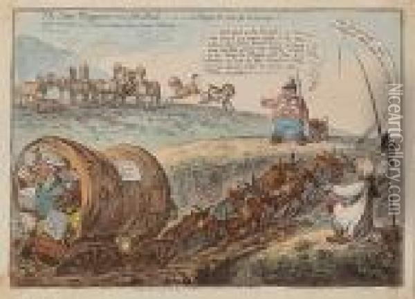 The State Waggoner And John Bull-or-the Waggon Too Much For The Donkey ! Oil Painting - James Gillray