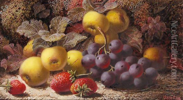 Still Life With Strawberries And Grapes Oil Painting - Oliver Clare