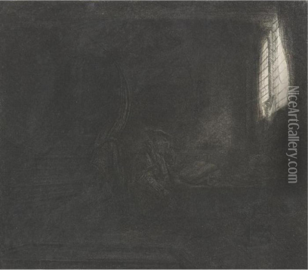 St. Jerome In A Dark Chamber (b., Holl. 105; H. 201; Bb.42-e) Oil Painting - Rembrandt Van Rijn