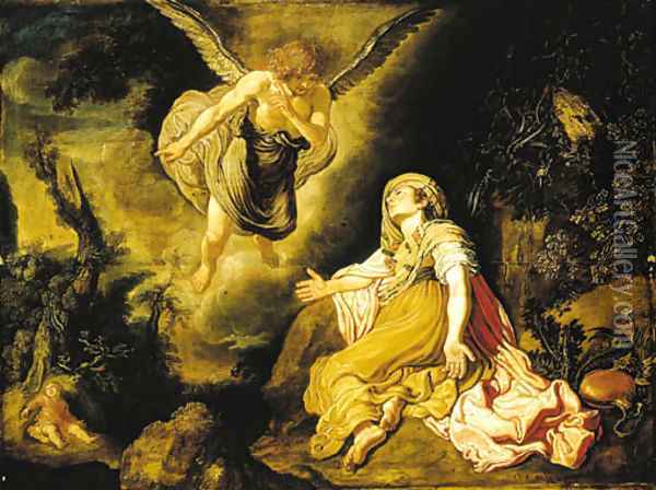 The Angel appearing to Hagar in the desert of Beersheba Oil Painting - Pieter Lastman