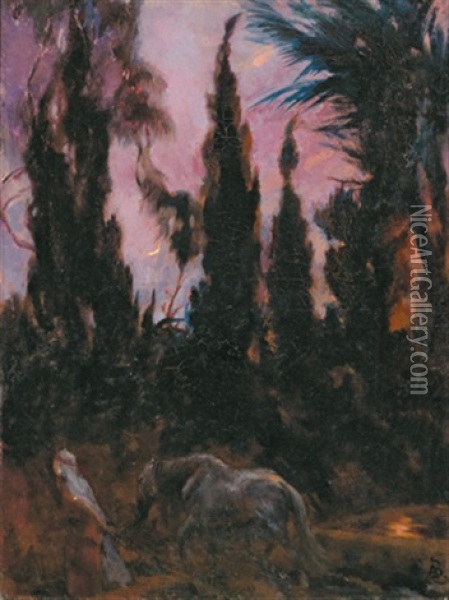 Oasis In Der Nacht Oil Painting - Albert Besnard