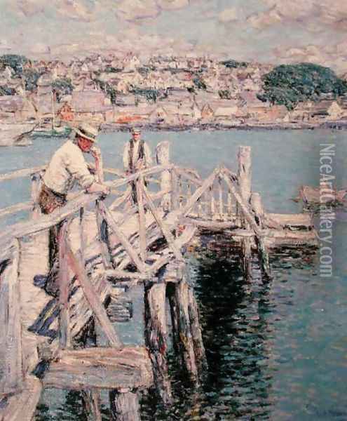 Dock Scene, Gloucester, 1896 Oil Painting - Childe Hassam