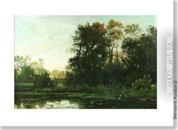 Woodedlandscape With Ducks On The Water Oil Painting - Alexander Hieronymus Jun Bakhuyzen