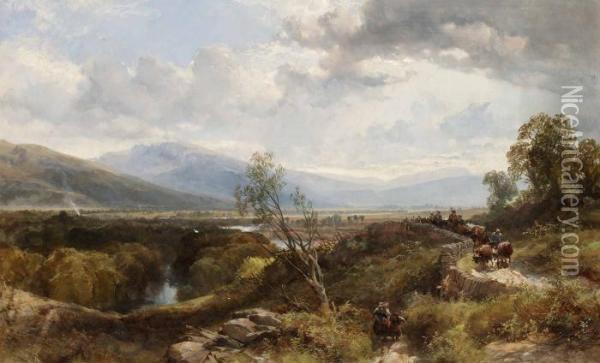 Hoglant Landskap Med Boskap Och Figurer Oil Painting - James Duffield Harding