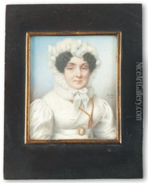 Portrait De Femme A La Robe De Soie Ivoire Et Au Bonnet Blanc Oil Painting - Joseph Bordes